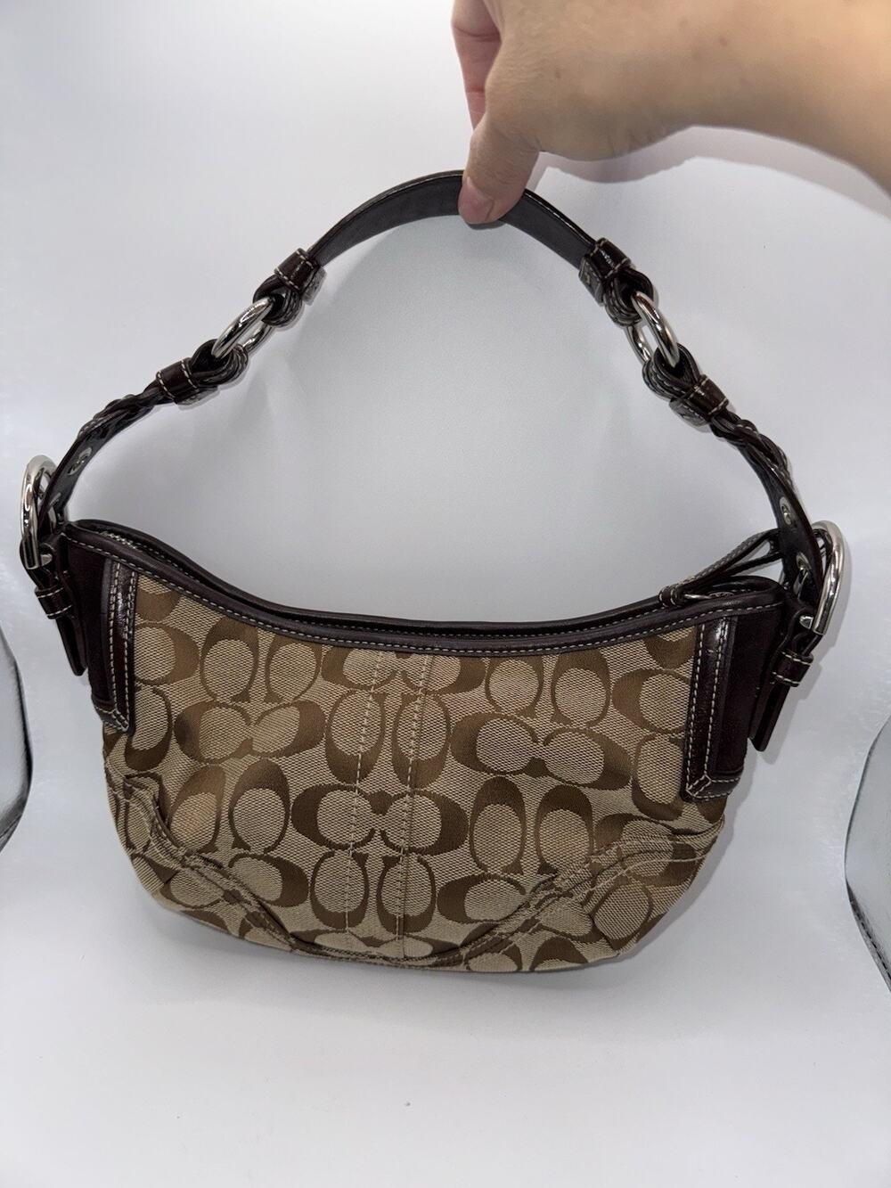 Vintage Y2K Coach Signature Beige Canvas /Brown Leather Hobo Bag Purse